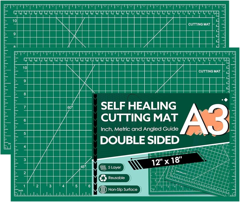 EFOK 2 Packs Self Healing Cutting Mat 12" x 18" Rotary Cutting Sewing Mat A3, 5-Ply Cutting Board for Crafting, Sewing, Scrapbooking, Quilting and Precision Cutting - Image 1